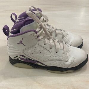 Kids Jordan's White and Purple Sneakers